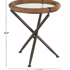 Wood and Glass Round Tripod Accent Table