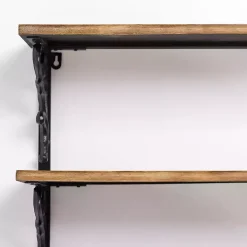 Wood and Iron Scroll 3-Tier Wall Shelf