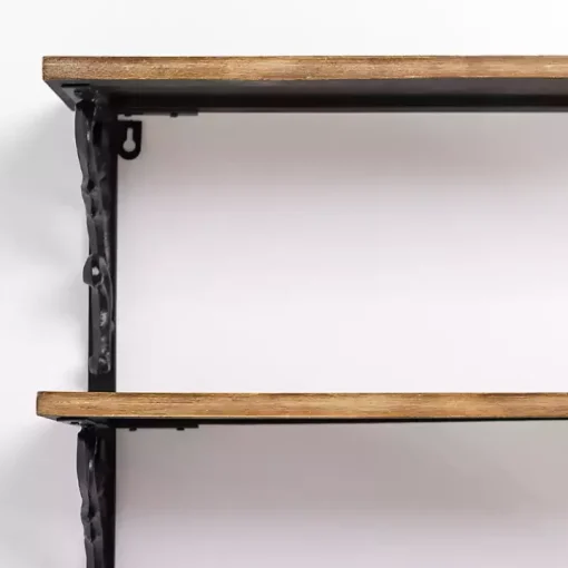 Wood and Iron Scroll 3-Tier Wall Shelf