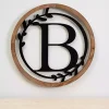 Wood and Metal Laurel Monogram B Plaque