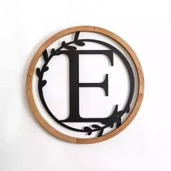 Wood and Metal Laurel Monogram E Plaque