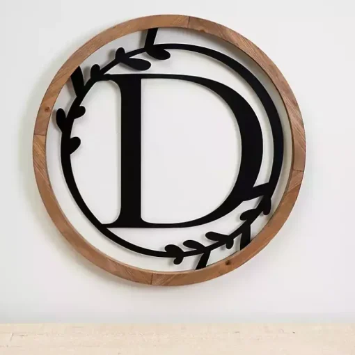 Wood and Metal Laurel Monogram D Plaque