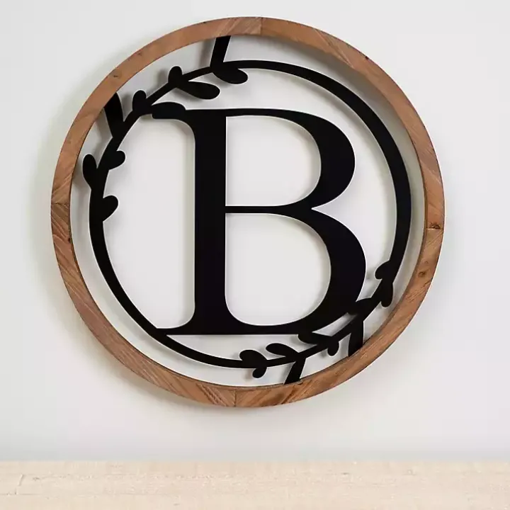 Wood and Metal Laurel Monogram B Plaque