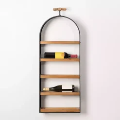 Wood and Metal 5-Tier Wine Bottle Wall Shelf
