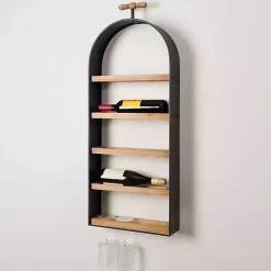Wood and Metal 5-Tier Wine Bottle Wall Shelf