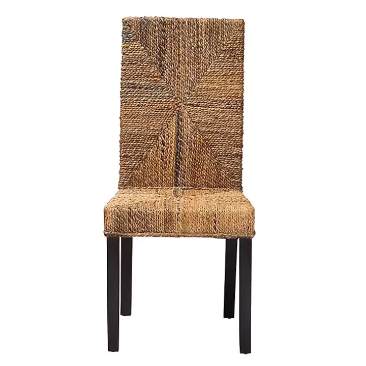 Woven Banana Fiber and Mahogany Dining Chair