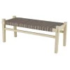 Woven Brown Leather Natural Wood Bench