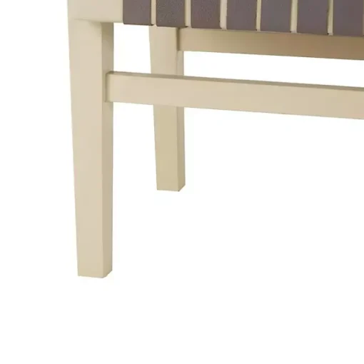 Woven Brown Leather Natural Wood Bench