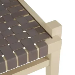 Woven Brown Leather Natural Wood Bench