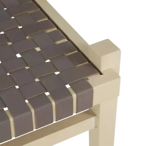 Woven Brown Leather Natural Wood Bench