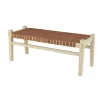 Woven Camel Leather Natural Wood Bench