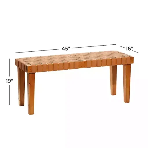 Woven Leather Textured Wood Bench