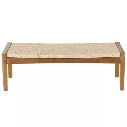 Woven Rope and Birch Wood Bench