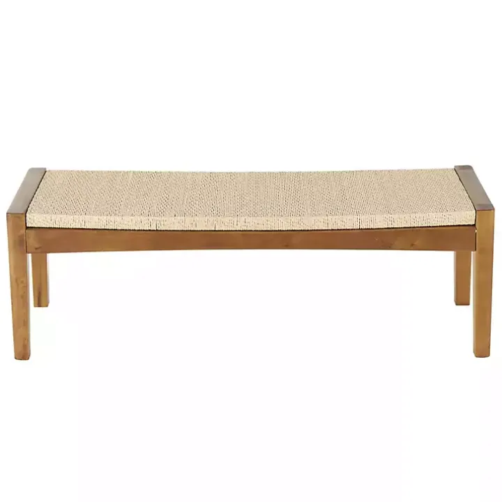 Woven Rope and Birch Wood Bench
