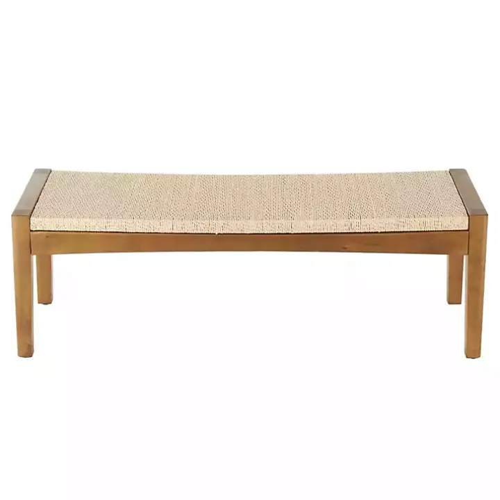 Woven Rope and Birch Wood Bench