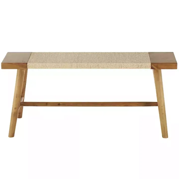 Woven Rope Narrow Wood Bench