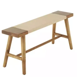 Woven Rope Narrow Wood Bench