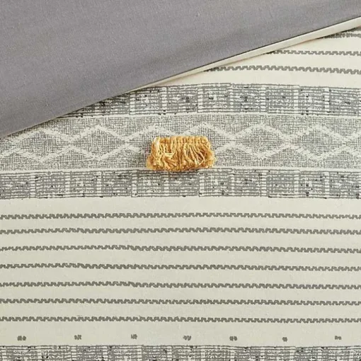 Yellow Striped Pom Pom 3-pc. Full/Queen Duvet Set