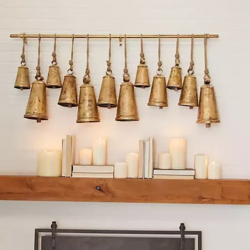 Aged Gold Triangle Bells Wall Plaque
