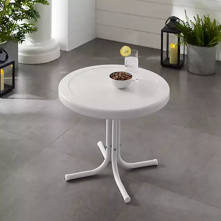 Alabaster White Metal Outdoor Side Table