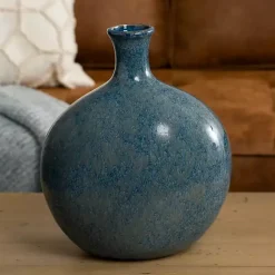 Antique Blue Ceramic Vase, 14 in.
