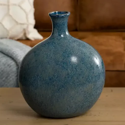 Antique Blue Ceramic Vase, 14 in.