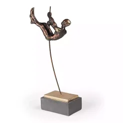 Antique Bronze Pole Vaulter Figurine, 15 in.