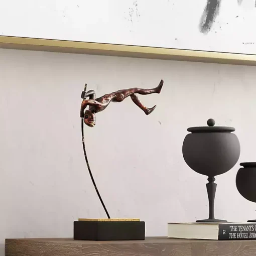 Antique Bronze Pole Vaulter Figurine, 17 in.