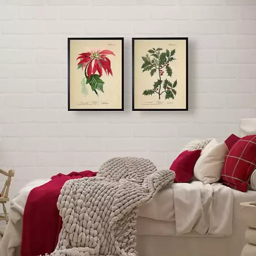 Antique Christmas Poinsettia Framed Art Print