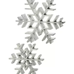 Antique Silver Wooden Snowflakes, Set of 2