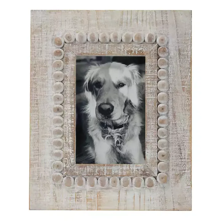 Antique White Wood Beaded Picture Frame, 4x6