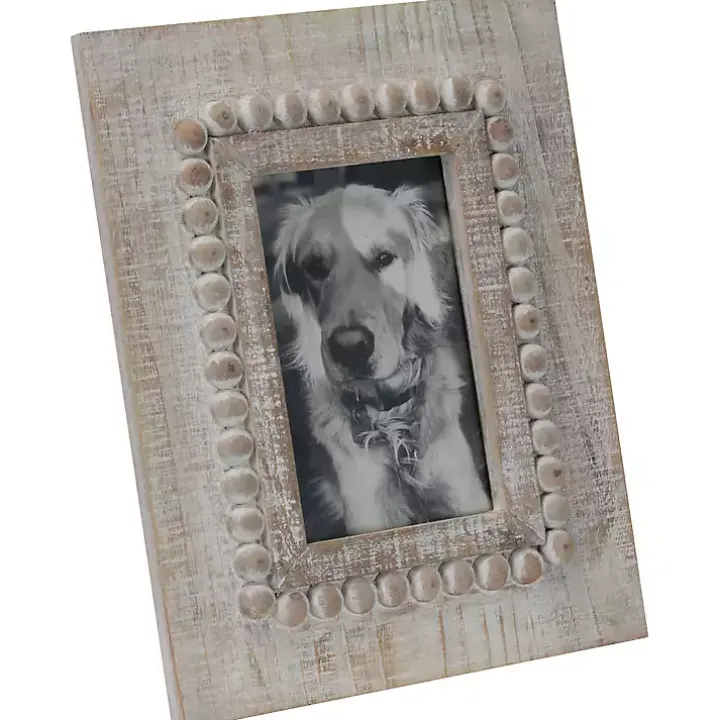 Antique White Wood Beaded Picture Frame, 4x6