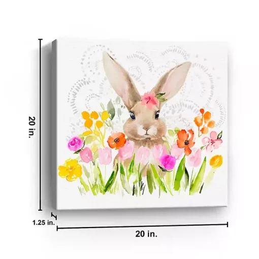 April Flowers and Happy Bunny Canvas Art Print