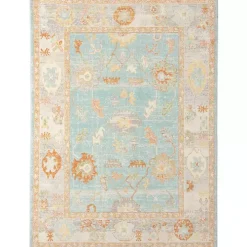 Aqua and Beige Bohemian Area Rug, 5x8