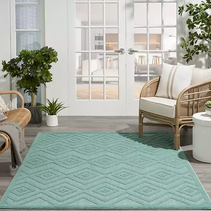 Aqua Flatweave Diamond Outdoor Area Rug
