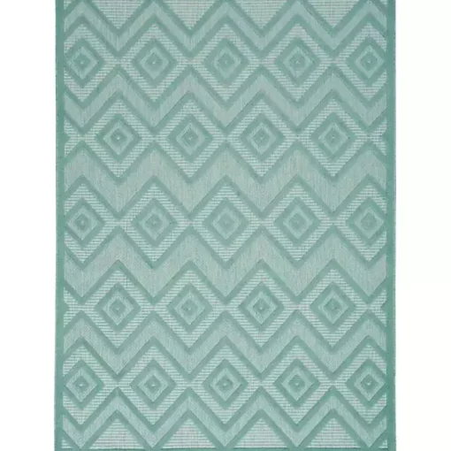 Aqua Teal Diamond Indoor/Outdoor Area Rug, 5x7