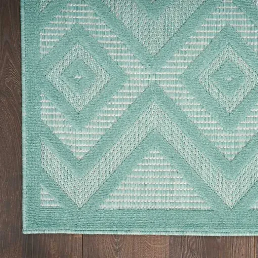 Aqua Teal Diamond Indoor/Outdoor Area Rug, 5x7