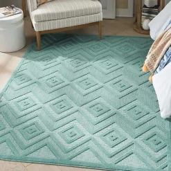 Aqua Teal Diamond Indoor/Outdoor Area Rug, 5x7
