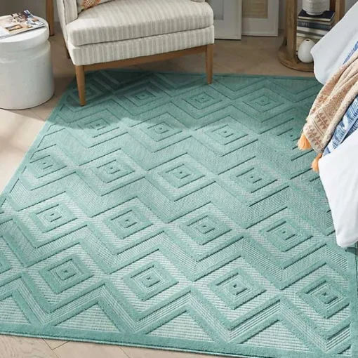 Aqua Teal Diamond Indoor/Outdoor Area Rug, 5x7