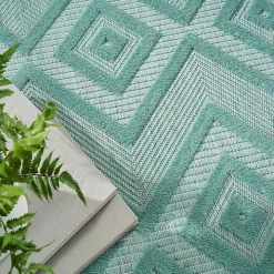 Aqua Teal Diamond Indoor/Outdoor Area Rug, 5x7