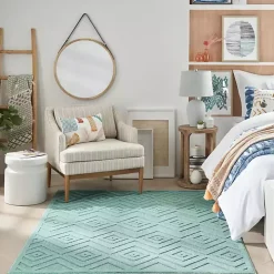 Aqua Teal Diamond Indoor/Outdoor Area Rug, 5x7