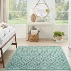 Aqua Teal Diamond Indoor/Outdoor Area Rug, 5x7