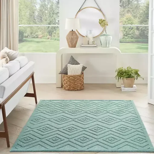 Aqua Teal Diamond Indoor/Outdoor Area Rug, 5x7