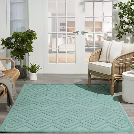 Aqua Teal Diamond Indoor/Outdoor Area Rug, 5x7