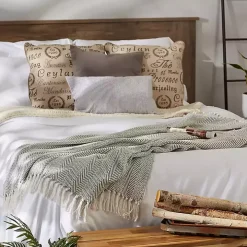 Artichoke Green Herringbone Fringe Throw