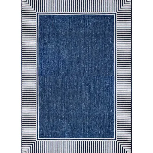 Asia Blue Stripe Border Outdoor Rug, 5x8