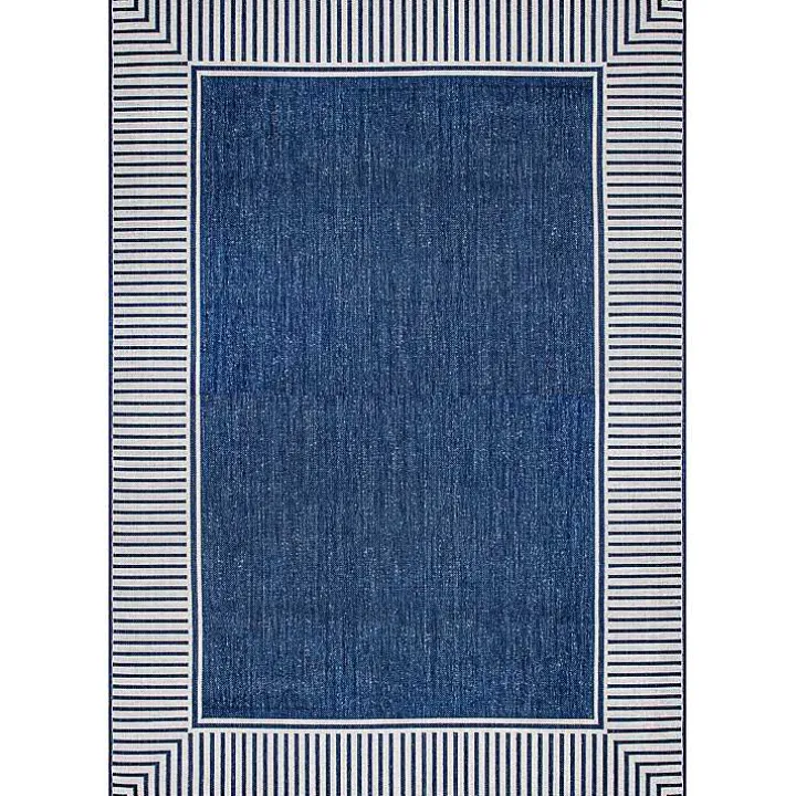 Asia Blue Stripe Border Outdoor Rug, 8x10