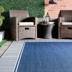 Asia Blue Stripe Border Outdoor Rug, 8x10