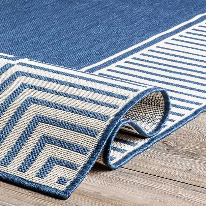 Asia Blue Stripe Border Outdoor Rug, 8x10