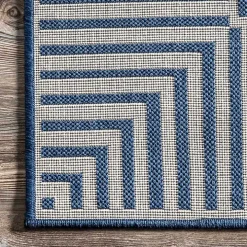 Asia Blue Stripe Border Outdoor Rug, 8x10